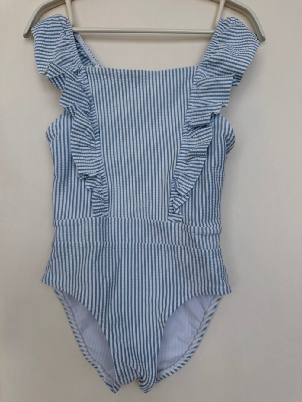 H&M Blue and White Striped Ruffle One-Piece Swimsuit - Kids